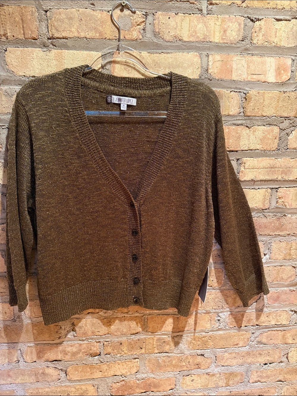 Jennifer Lopez Olive Green V-Neck Button Front Cardigan